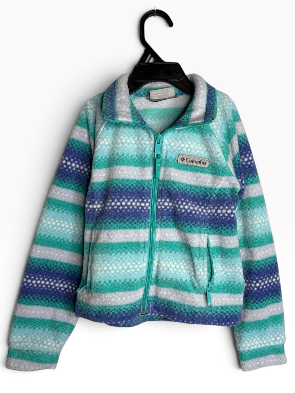 Columbia Kids' Teal & Blue Striped Fleece Jacket size xxs 4/5